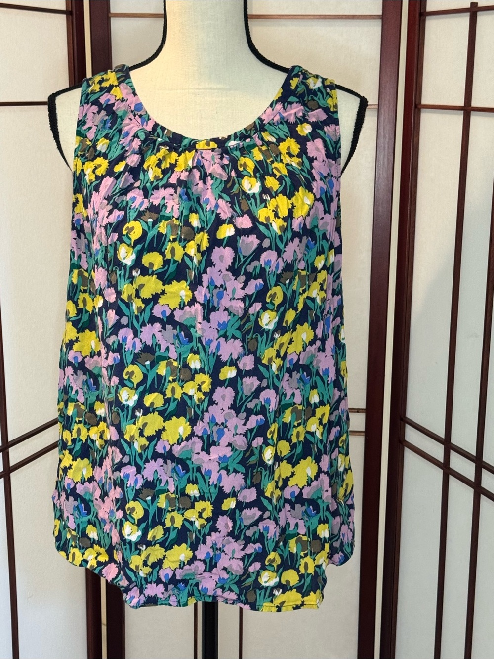 Boden Floral Sleeveless Camisole - Navy, Yellow & Pink